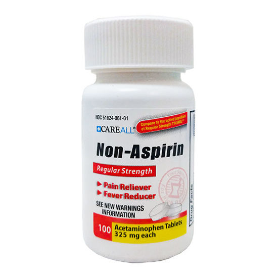 Picture of Non-aspirin acetaminophen regular strength tablets 325mg 100 ct.